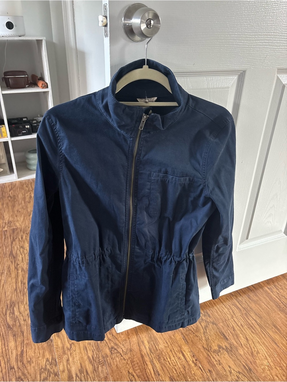 LOFT Navy Zip-Up Utility Jacket with Cinched Waist